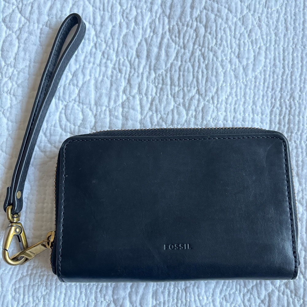 Fossil Midnight Black Leather Clutch